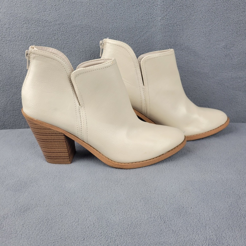 Esprit Kayden Women's Bootie 9.5M Beige Leather Back Zip Block Heel Ankle Boots
